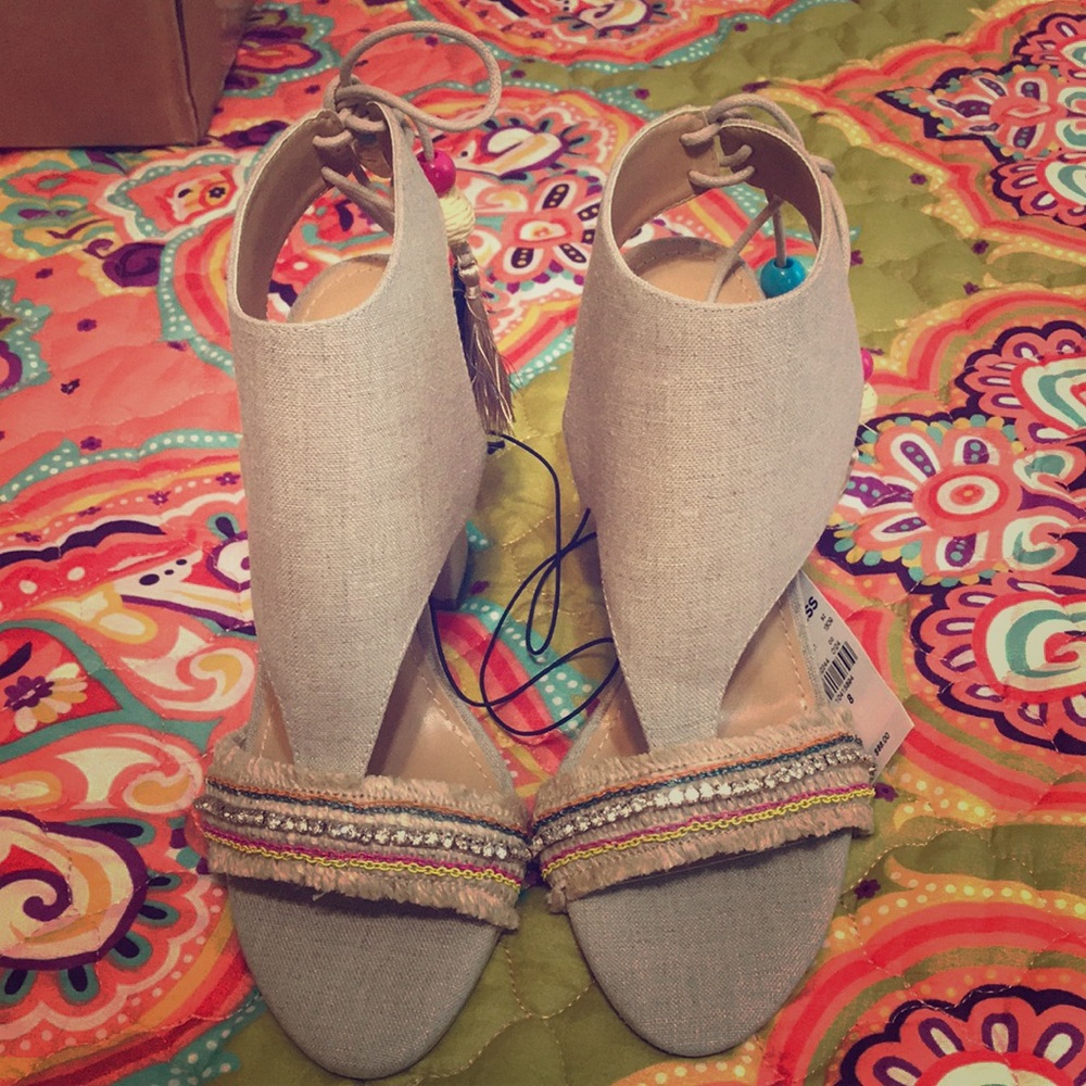 Express Beaded Tassel Cut-Out Heeled Sandal